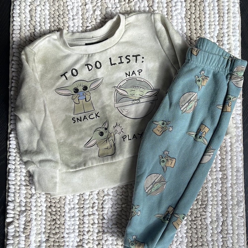 STAR WARS Baby Yoda Sage Green Tie Dye Sweater Sweat Pants Jogging Set Size 12 M